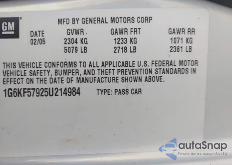 2005 Cadillac Deville Dts из США, поврежденный, VIN 1G6KF57925U214984